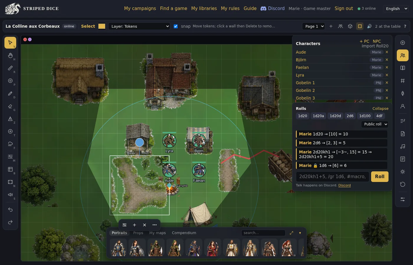 GM view: the map dimmed, the revealed area in the clear.