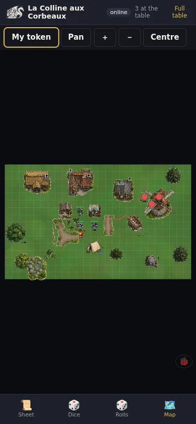 Map tab: the map in read mode, your token under your finger.