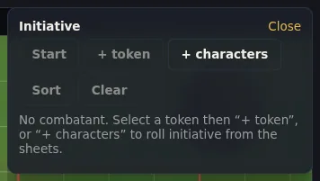 The turn tracker: order, HP, conditions and their duration, hidden or defeated combatants.