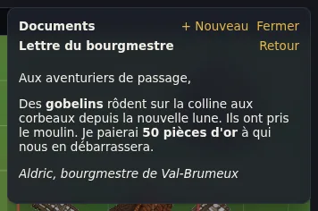 Un document de jeu distribué aux joueurs, en Markdown.